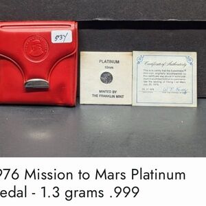 1976 Mission to Mars Platinum Medal